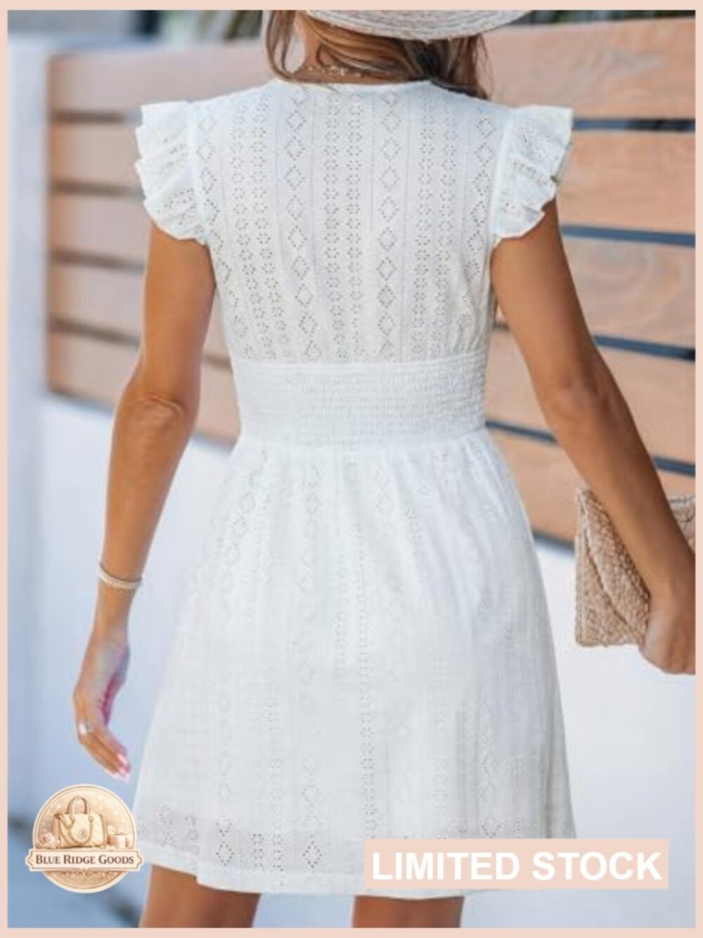 Flutter Sleeve Mini Sundress V Neck Ruffle Button Casual Summer Chic - Picture 2 of 7